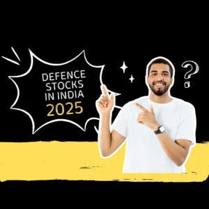 Stock market chart representing top defence stocks in India 2025, featuring logos of BEL, Zen Technologies, and Paras Defence. Highlighting growth in the Indian defence sector.