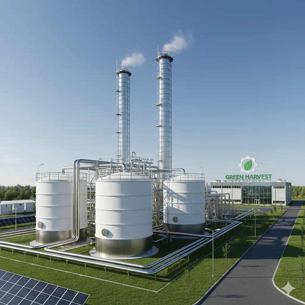 A modern ethanol production plant with large distillation towers, representing the core business of Trualt Bioenergy, a key topic in the IPO GMP analysis.