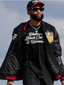 KhaDarel Hodge HBCU Embroidered NFL Shield & Pan-African College Patches Varsity Letterman Jacket | Black