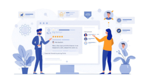 Forum interface showing trusted contributors, badges, and verified answers representing credibility.